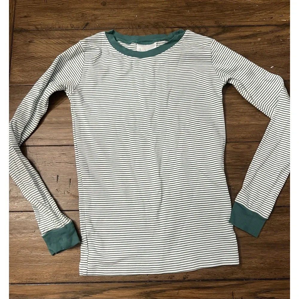 LAKE Pajama Top Green Stripe 100%‎ Pima Cotton Sleepwear Sz 10 Boys Cozy Comfort
